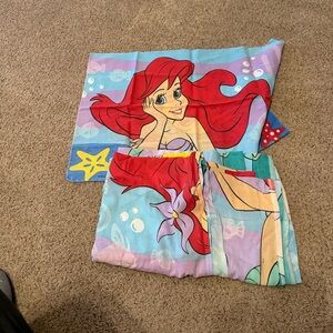 Ariel Little Mermaid Twin Flat Sheet & Pillowcase, 1990’s